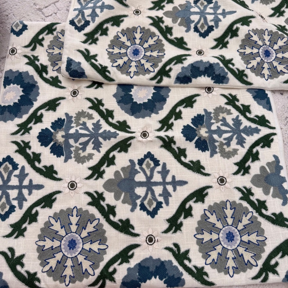 J6 Moss & Willow Sally Embroidery Pillow Covers Set of 2 Blue Green Floral 20x20